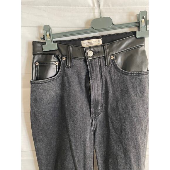 Abercrombie & Fitch Blk Jeans Ankle Straight Ultra High Rise Faux Leather 26/2# - Picture 6 of 9